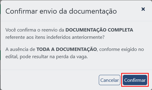 Captura de tela do modal de confirmação da retificação, com o botão 'Confirmar" em destaque.